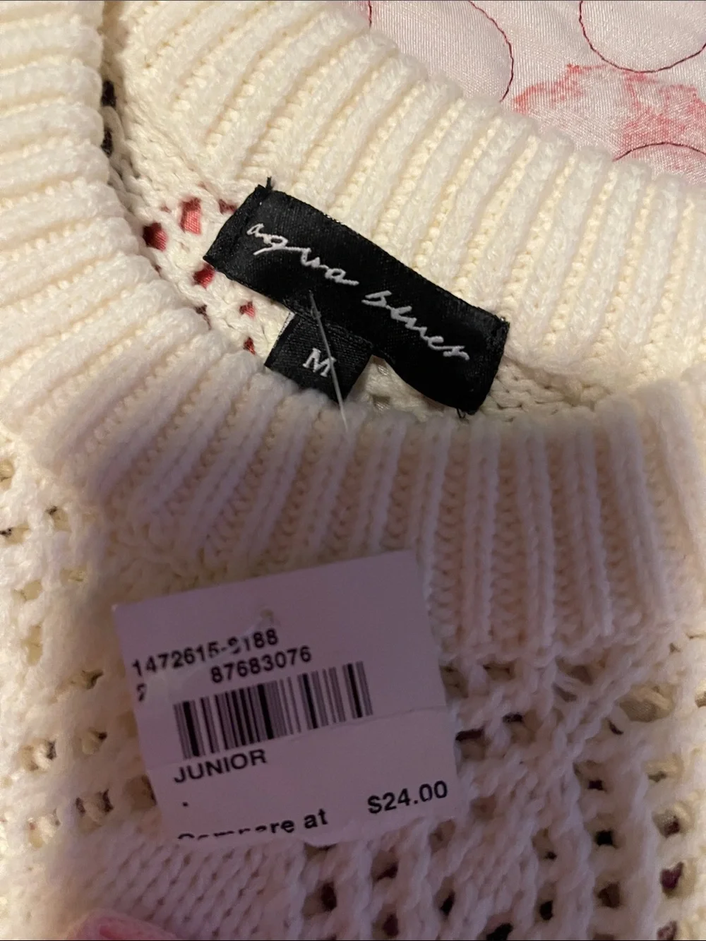 Cream Knit Sleeveless Sweater Vest with Pink Bows- girls medium